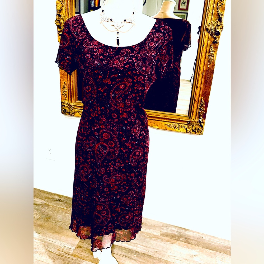 Emma James by Liz Claiborne Baby Doll Empire Waist paisley print midi dress Sz L